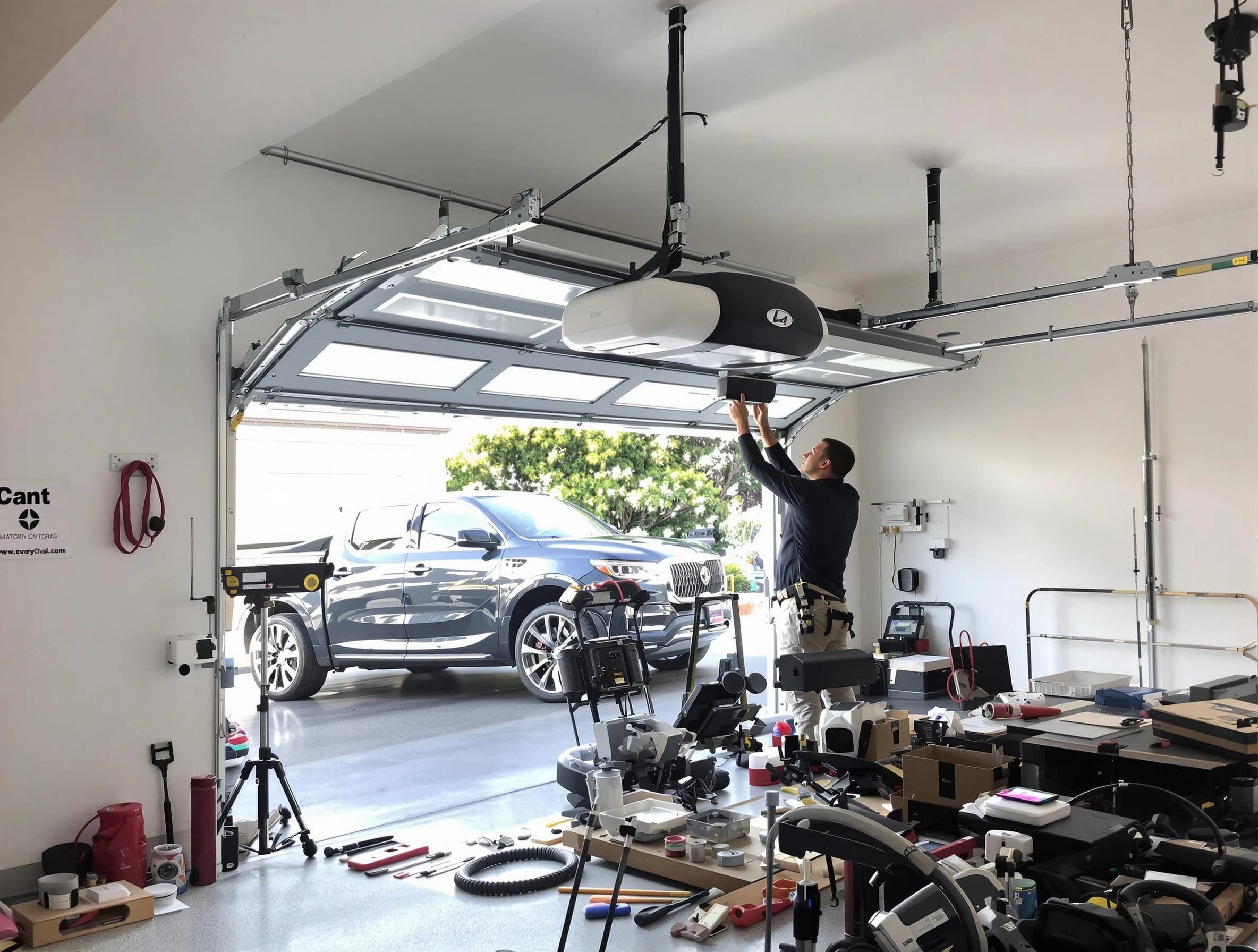 Lyndhurst Garage Door Repair specialist installing smart garage door opener system in Lyndhurst home