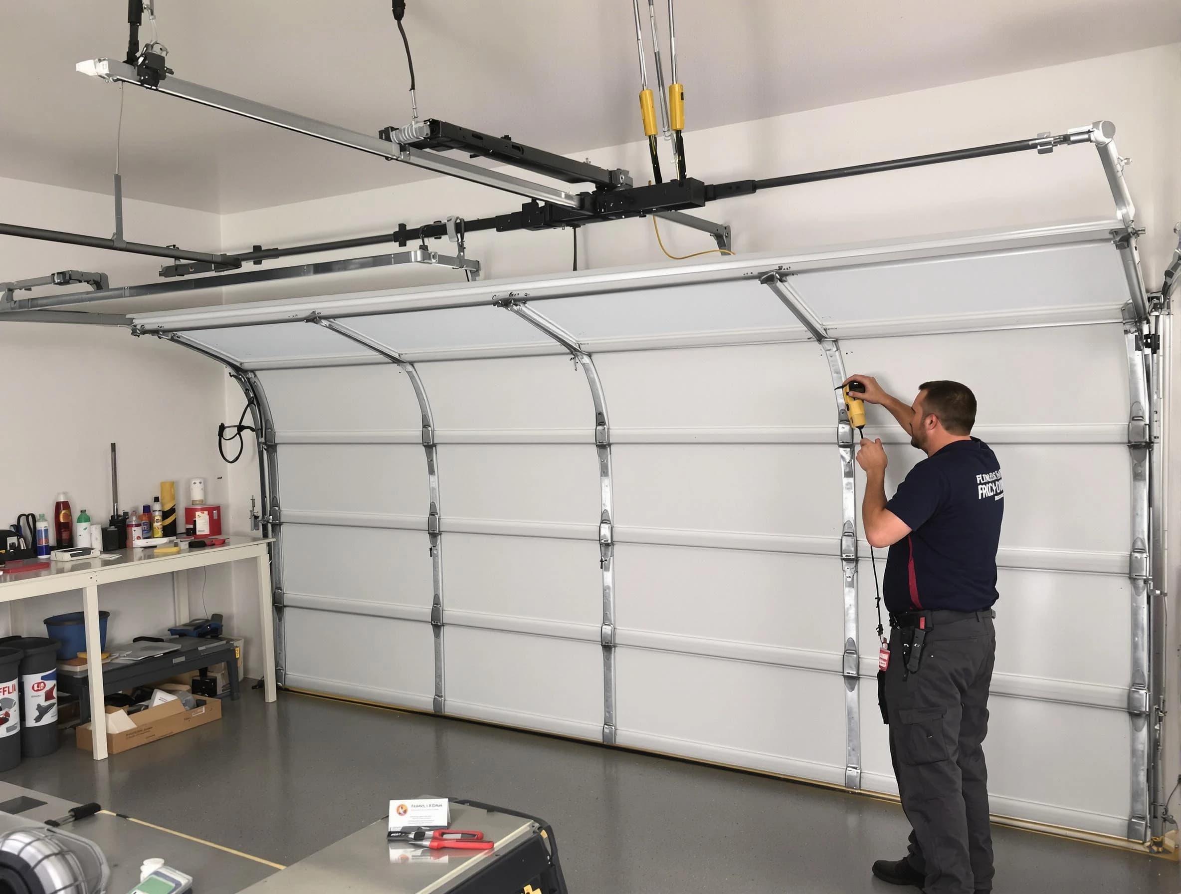 Lyndhurst Garage Door Repair certified technician performing overhead door system repair in Lyndhurst